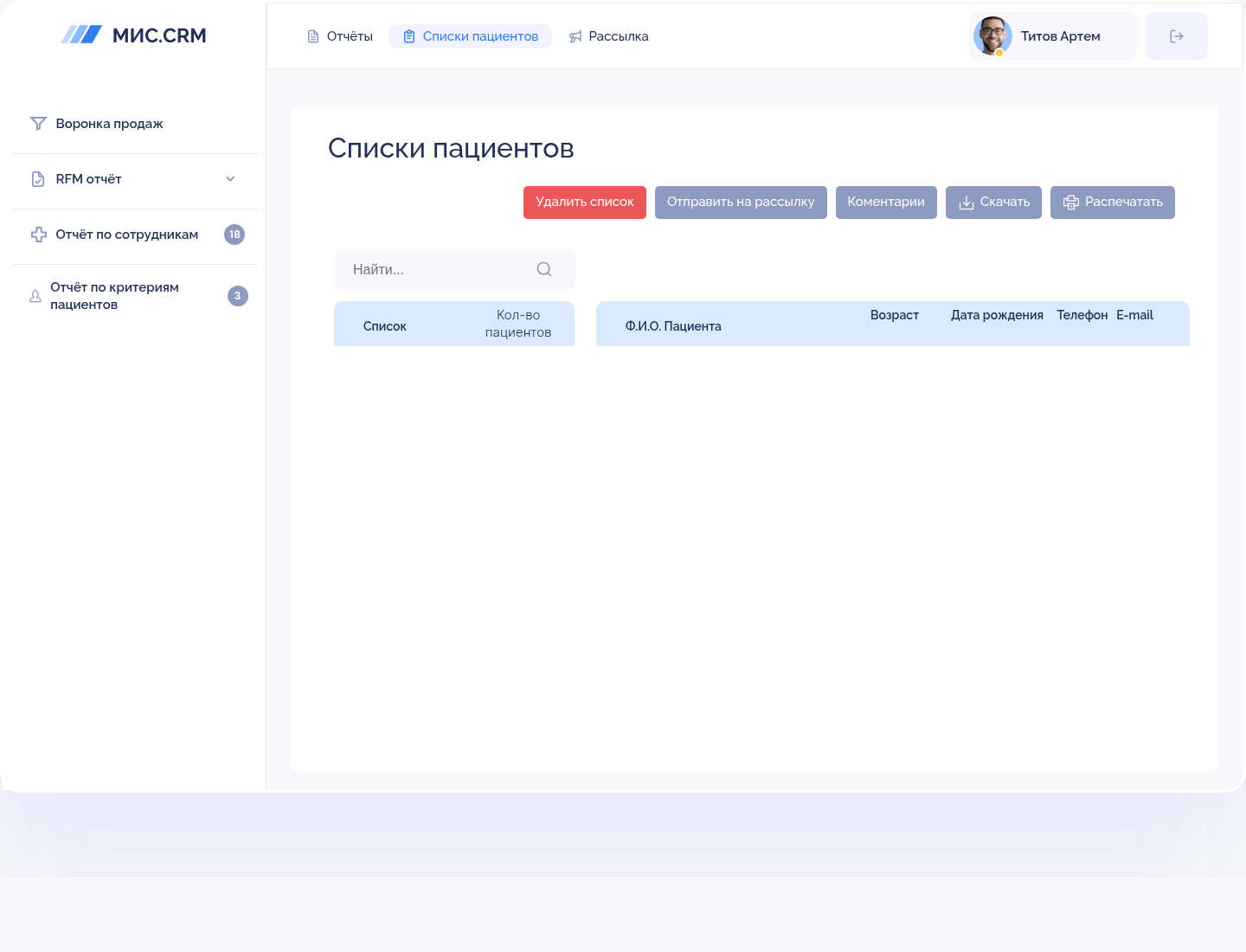 MicCRM - Patient lists