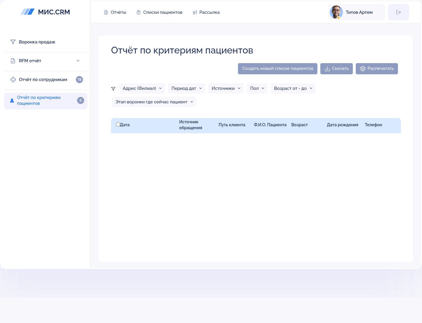 MicCRM - Patient report